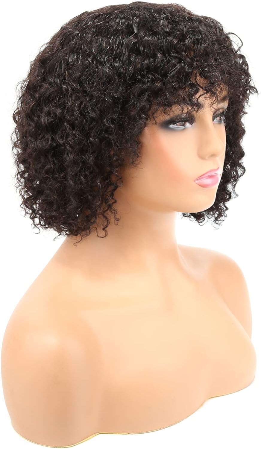 CEXXY Brazilian Curly Natural Black Wig with Bangs 150% Density Women's Wig Natu