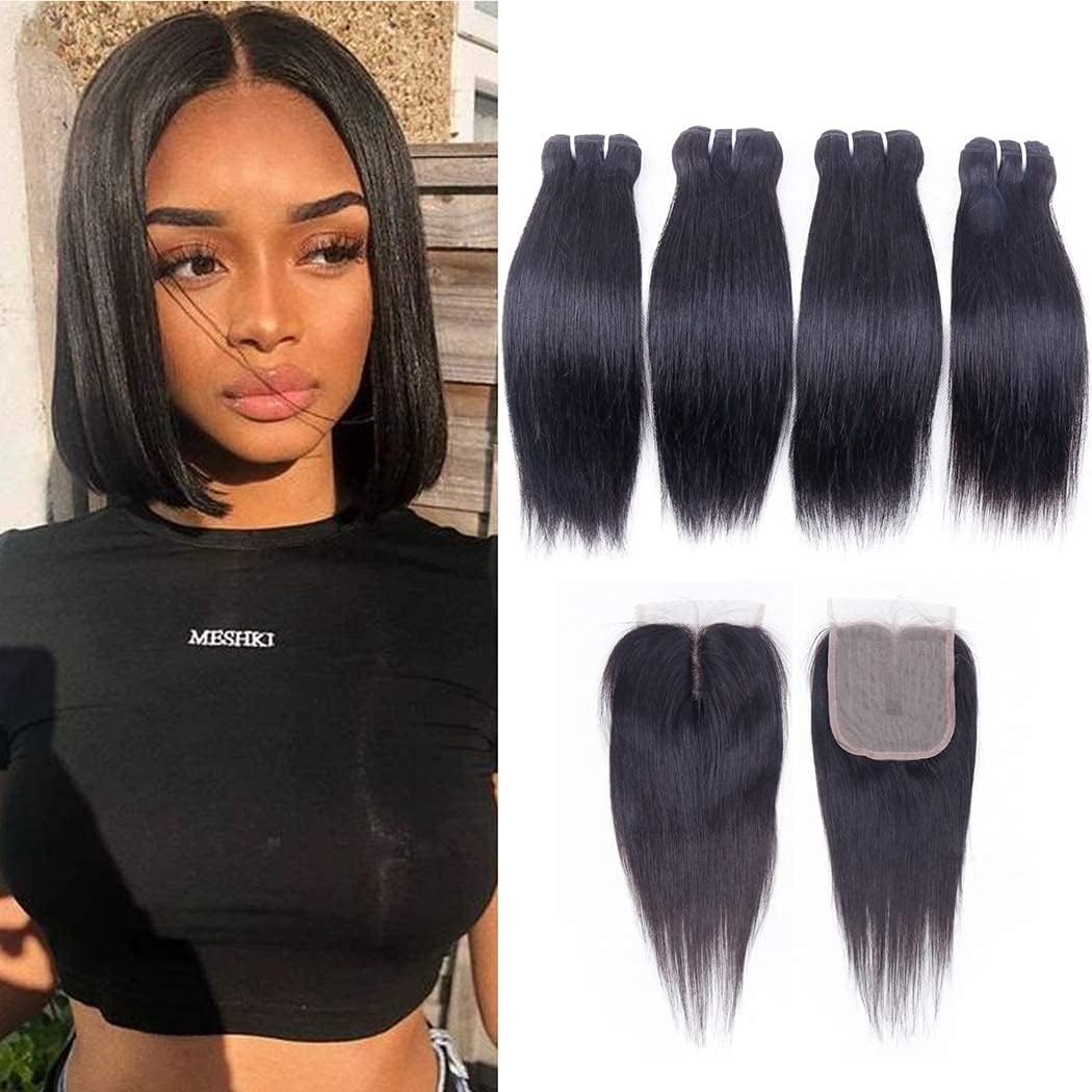 TOOCCI 4 Brazilian Natural Hair Weave with Closure Human Hair Wig Brazilian Hair