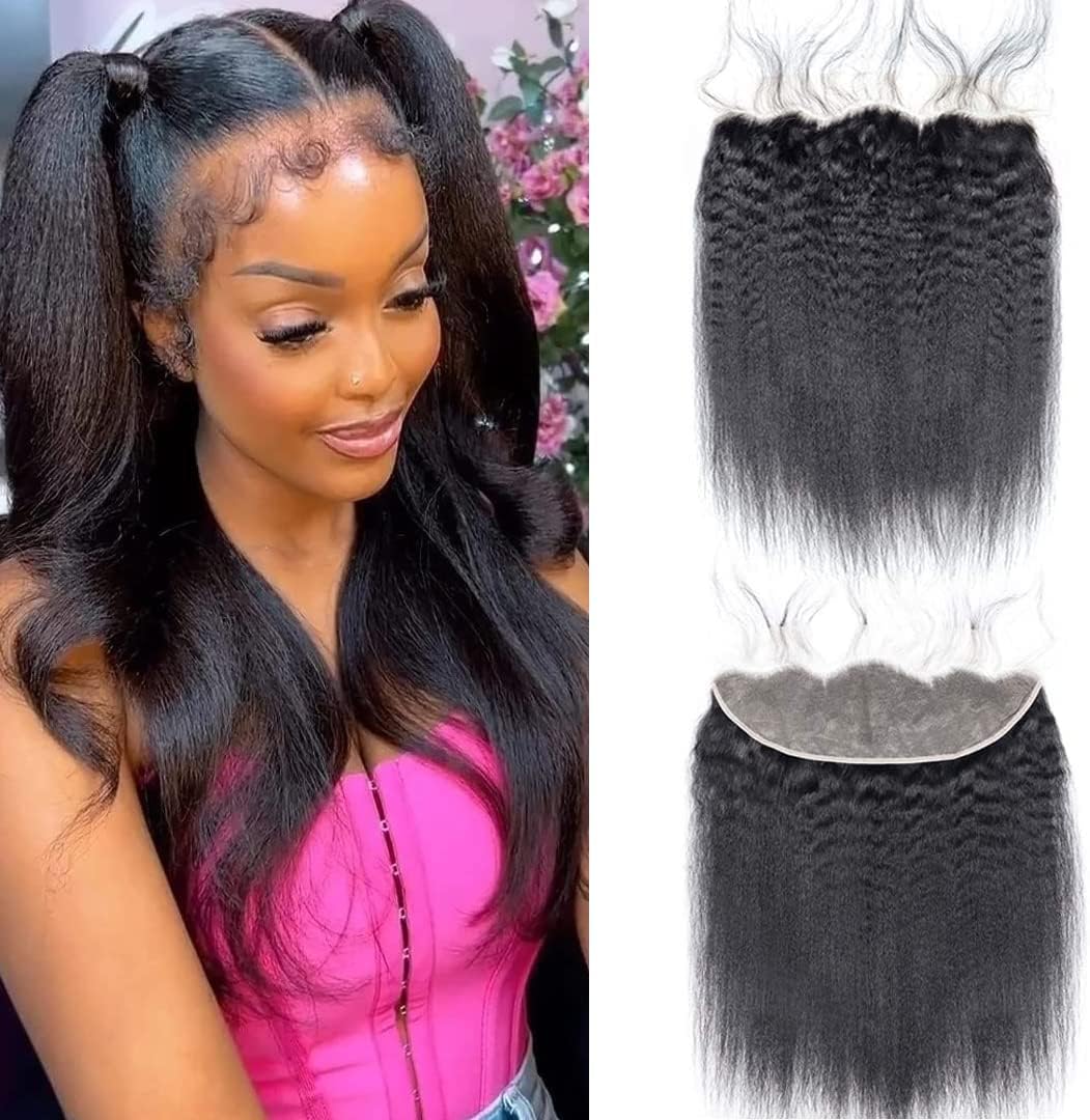 TOOCCI 13" x 4" Lace Frontal Hair Bundles Brazilian Yaki Curly Virgin Hair Wig N