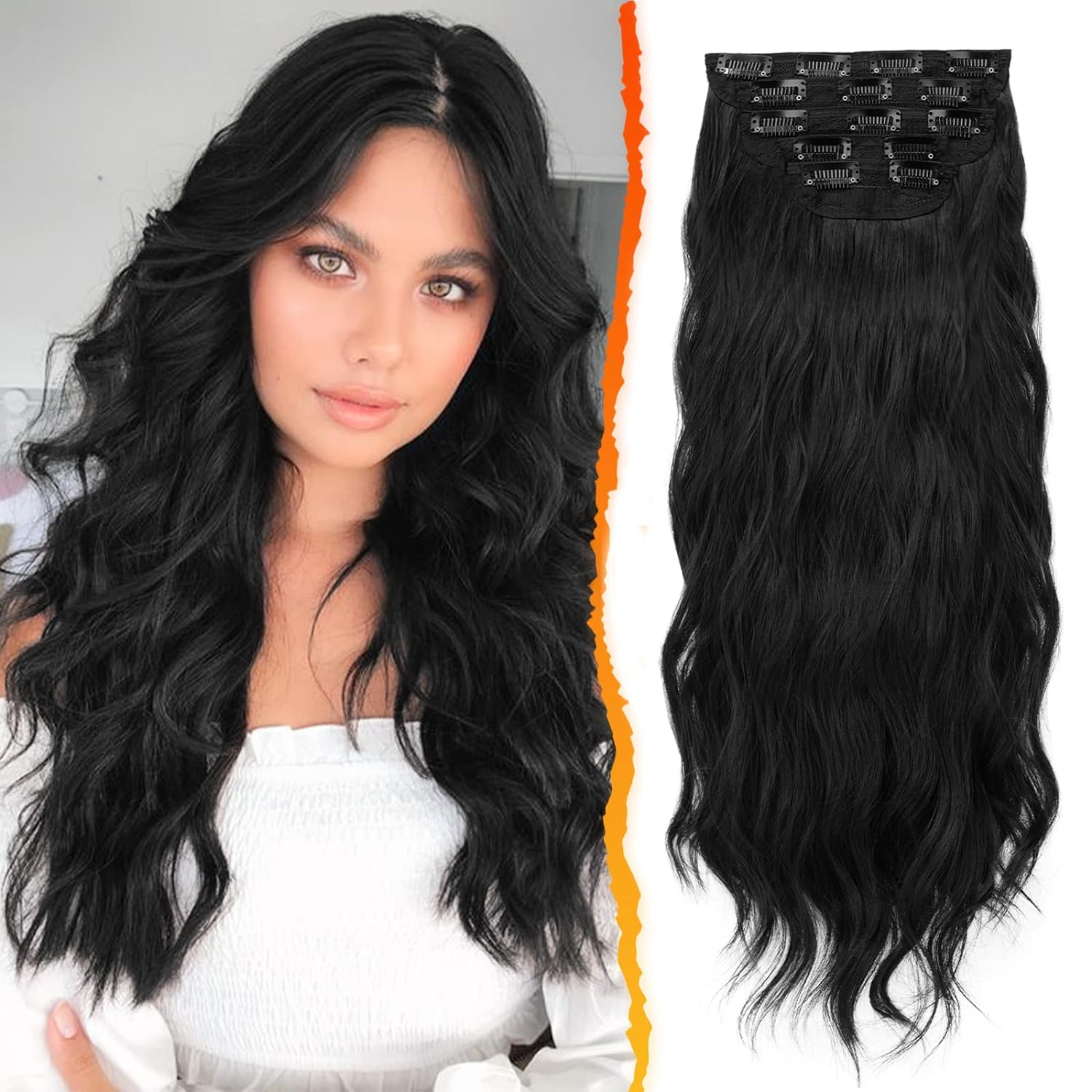 BARSDAR Clip in Hair Extensions, 5PCS Long Wavy Clip in Hair Extensions