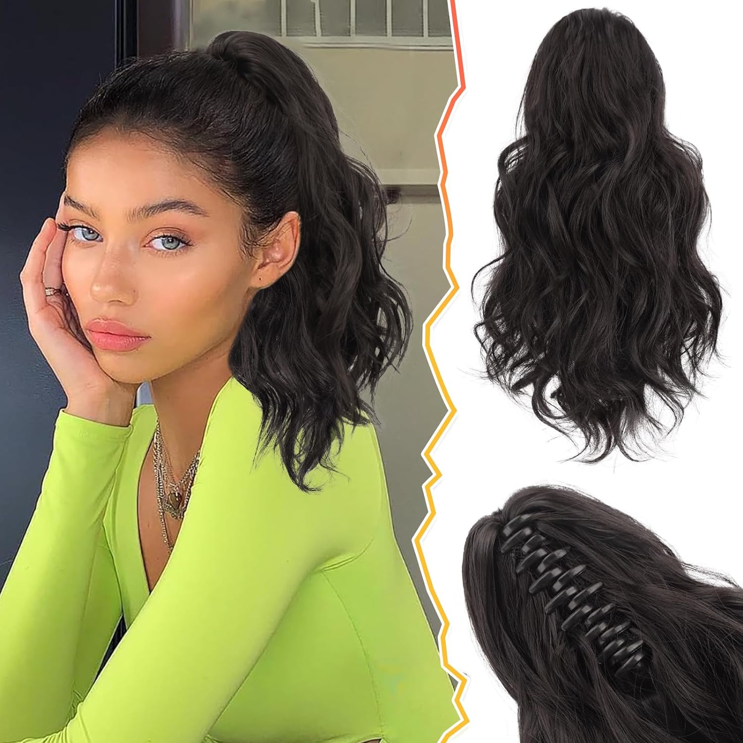 BARSDAR Ponytail Extension, 14'' Claw Clip Short Curly Wavy Ponytail Hair Extens