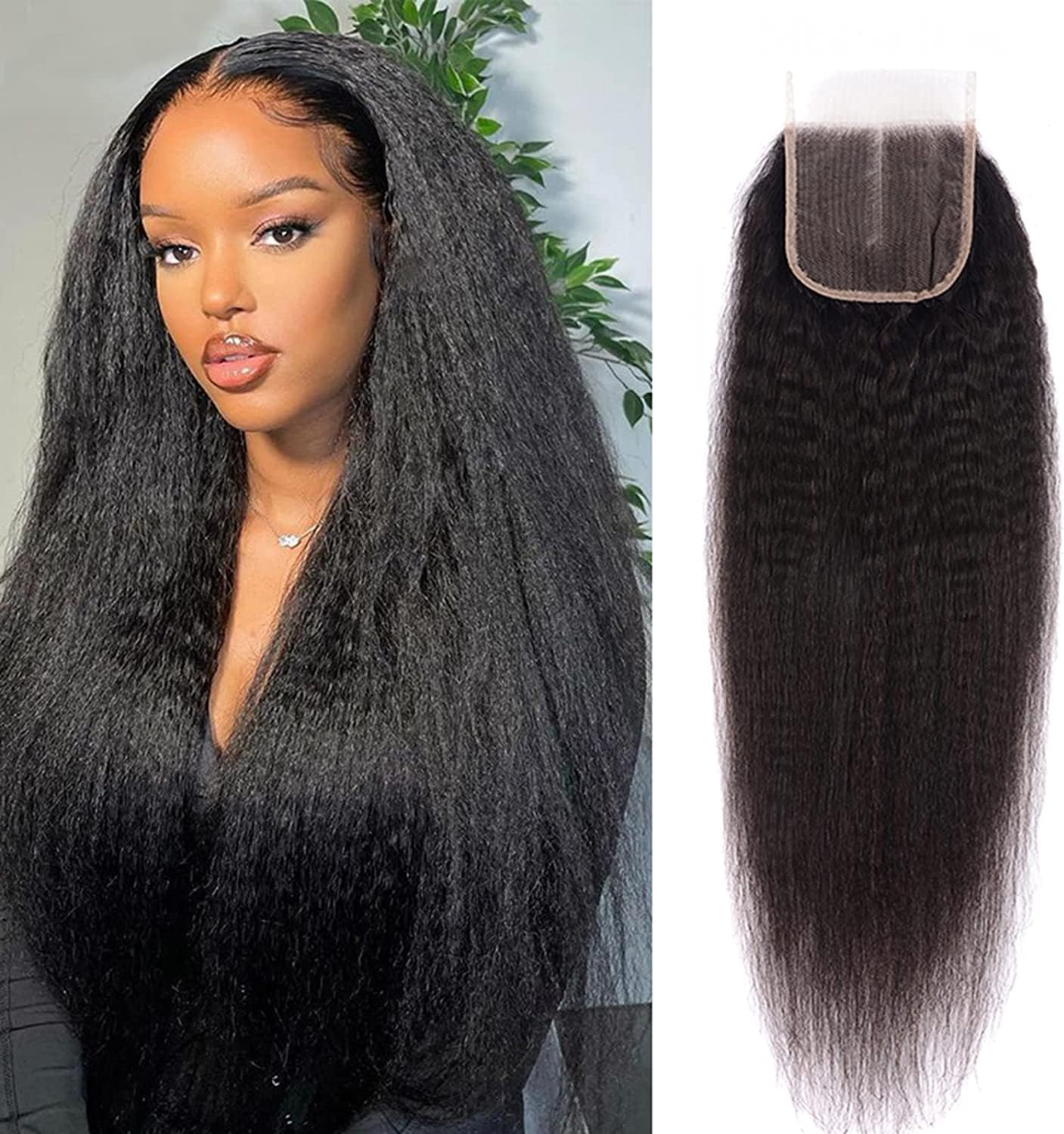 TOOCCI 4" x 4" Lace Closure Yaki Brazilian Hair Bundles Human Hair Closure Kinky