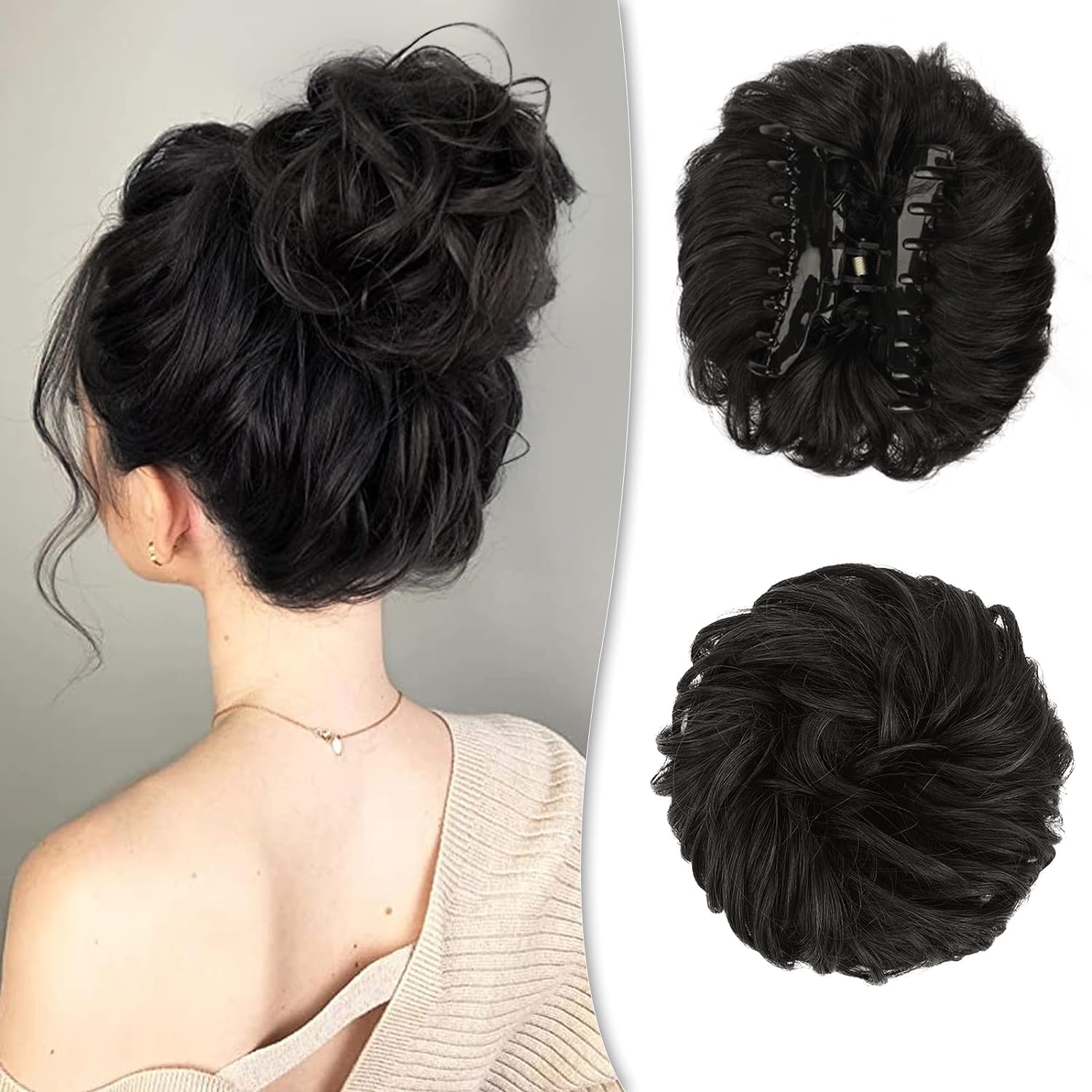 BARSDAR Messy Hair Bun For Women, Claw Clip Messy Bun Hairpieces Wavy Curly Hair