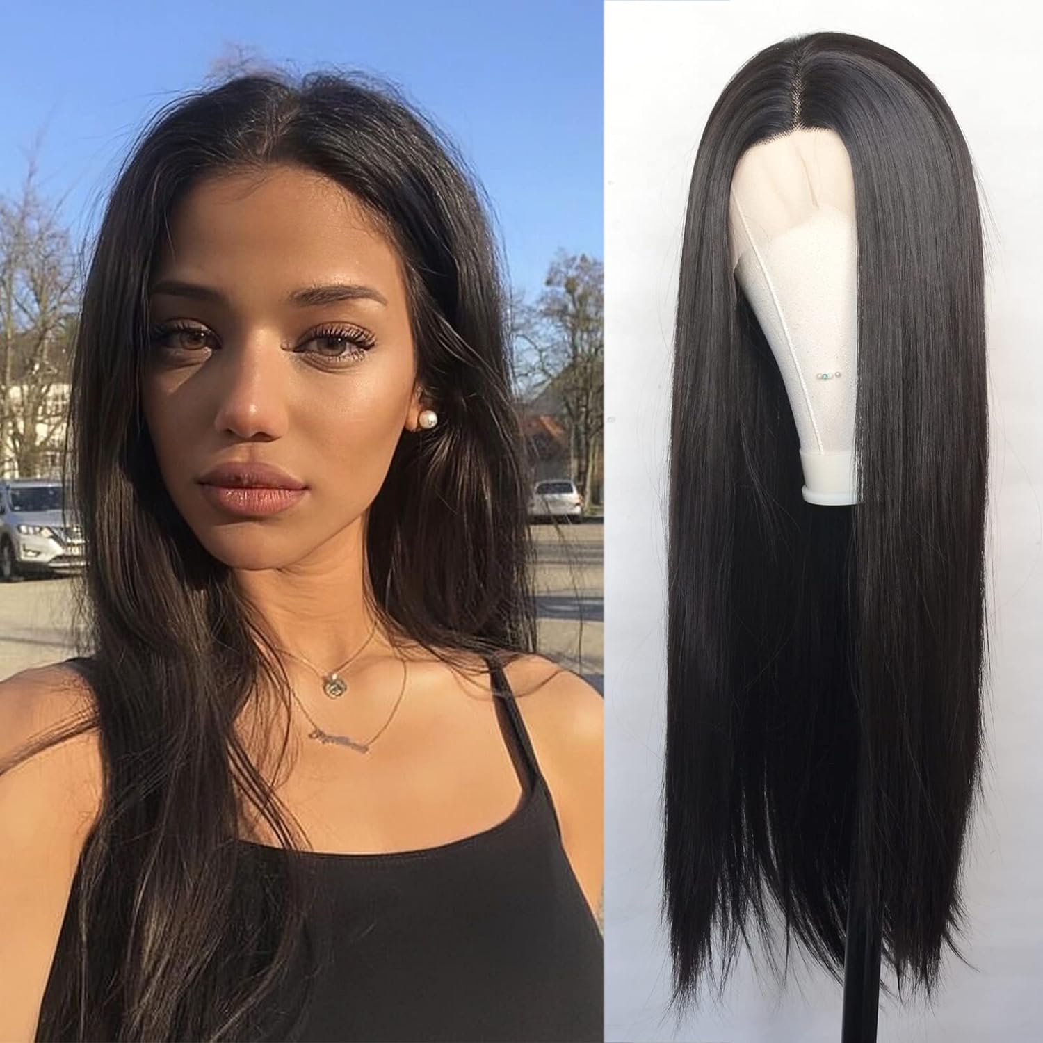 Luwigs Darkest Brown Lace Front Wigs Synthetic T Lace Long Straight Synthetic Ha