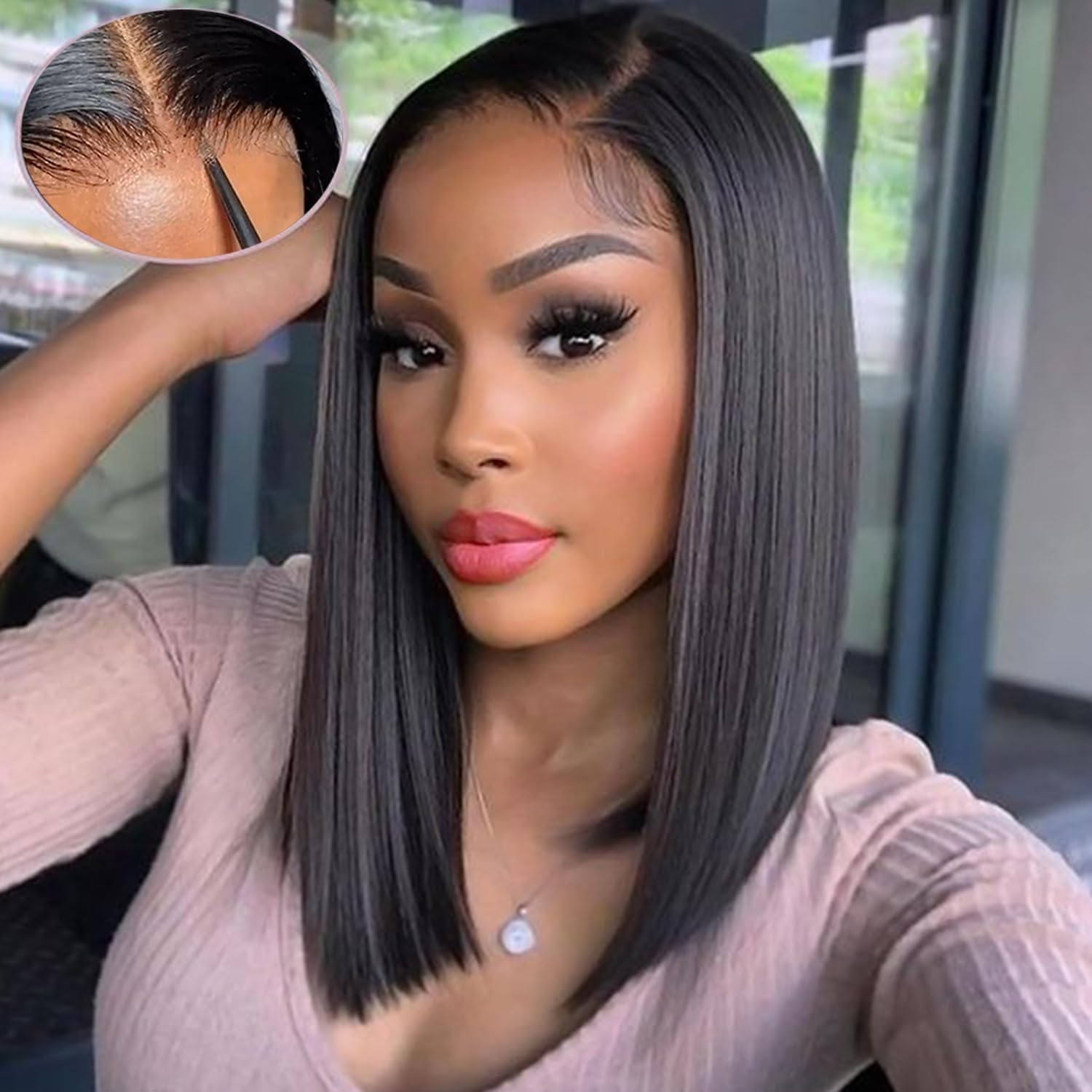 5x5HD Lace Glueless Bob Wig Wear and Go Human Hair Pre-Cut Lace Glueless Bob Wig