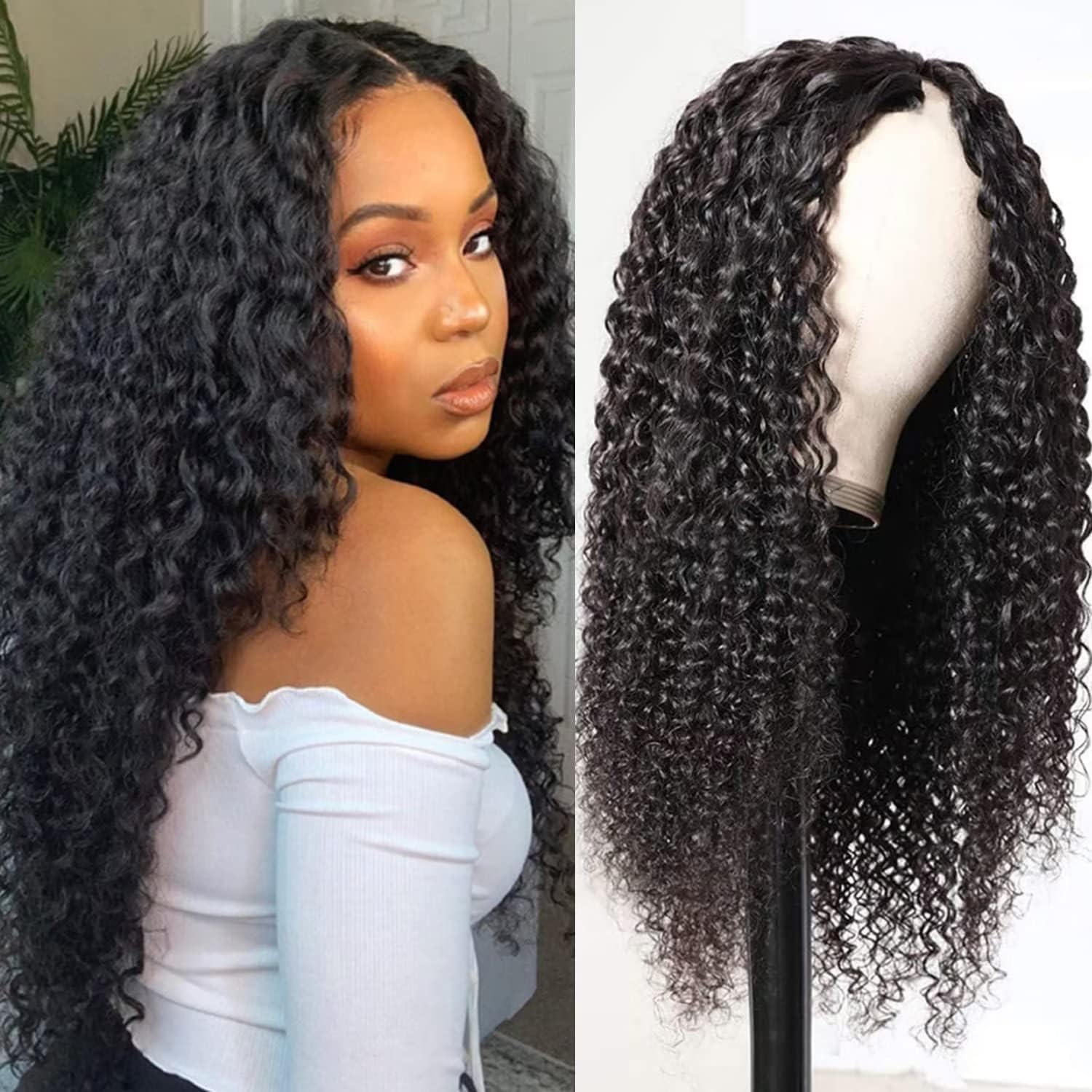 Curly V part wig human hair Curly Wig for women natural Brazilian wig Human Hair