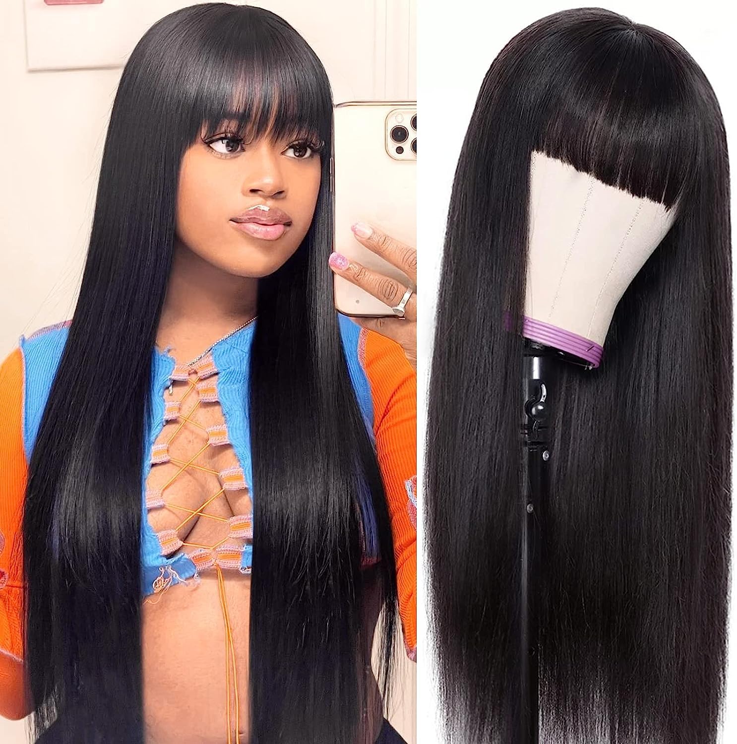 Brazilian Straight Wig None Lace Front Human Hair Straight Wig Women Real Virgin