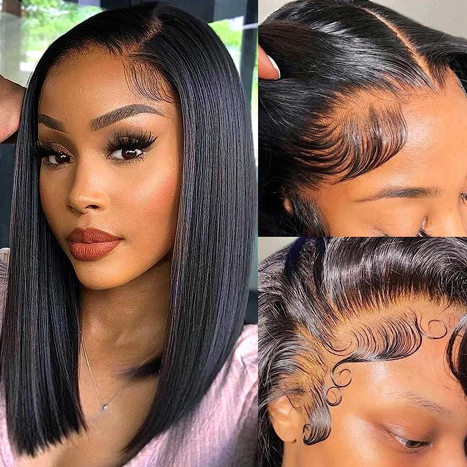 Women's Wig 13x4 Lace Front Bob Wig Straight Human Hair 150% Density Brazilian V