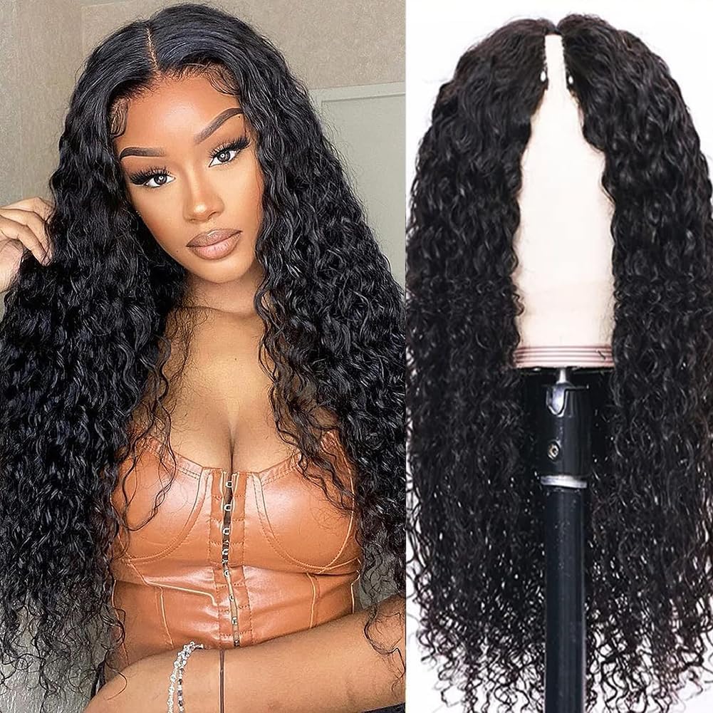 Water Wave Natural Women's Wig Curly V part wig human hair Brazilian Wig Curly H