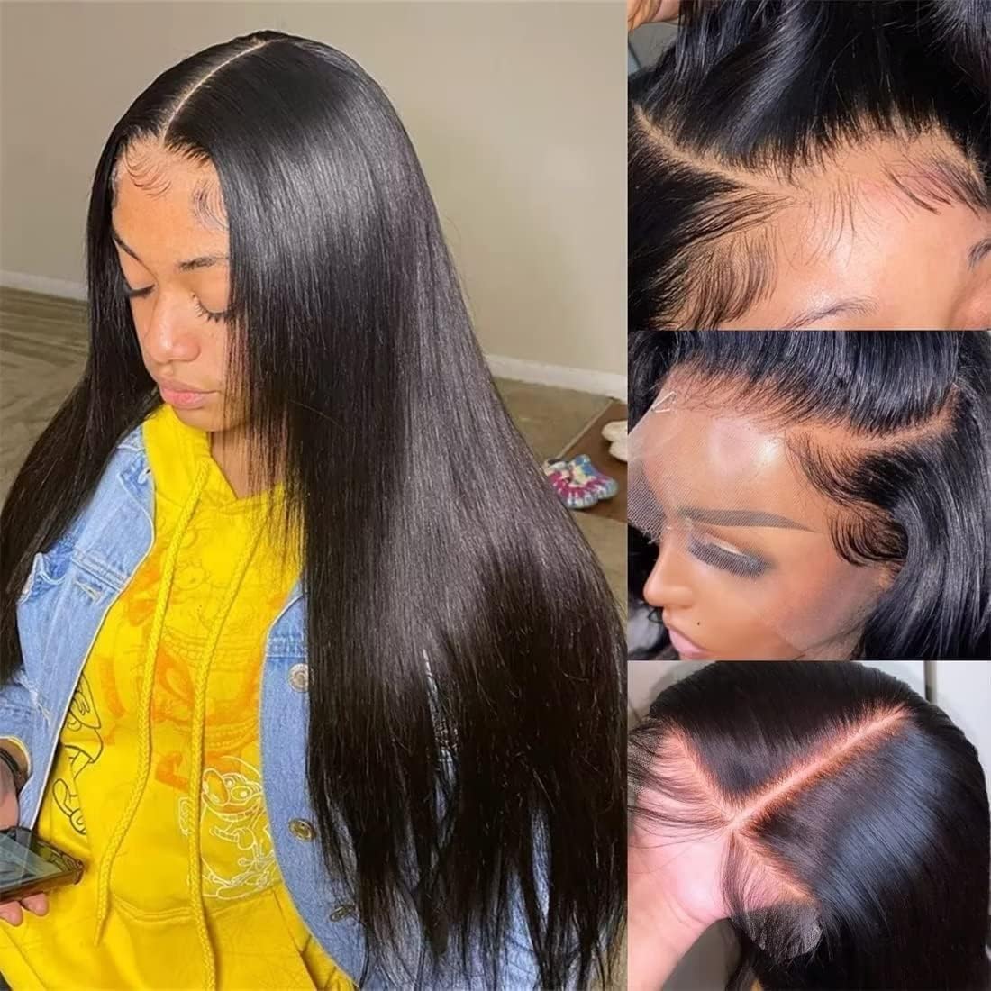 Brazilian Straight Wig 13X4 Lace Front Human Hair Straight Free Part with Baby H