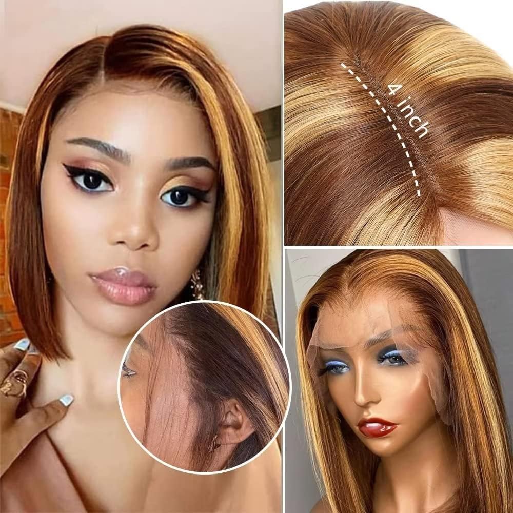 4/27 Highlight Wig Brazilian Short Bob Lace Front Wigs Human Hair Wigs Straight