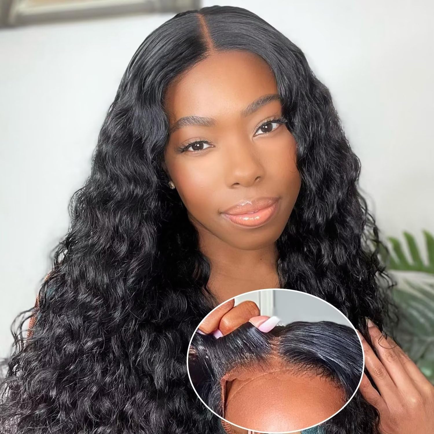 Human Hair Wig Curly Lace Wig Pre Plucked Pre Cut Free Part 4x4 Wear Go Glueless