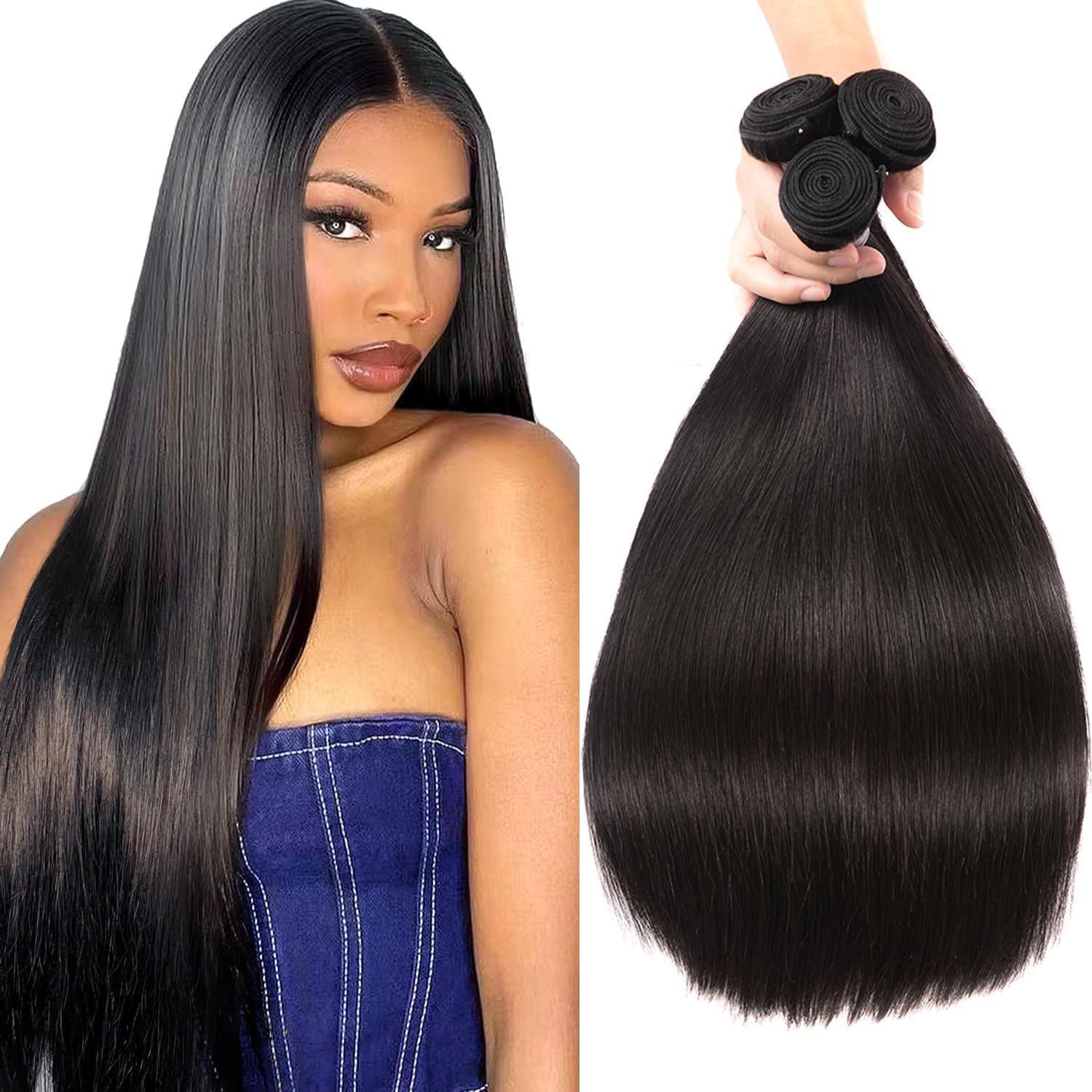 Straight Human Hair 18" 20" 22" 3 Bundles 10A Brazilian Hair, Unprocessed Virgin