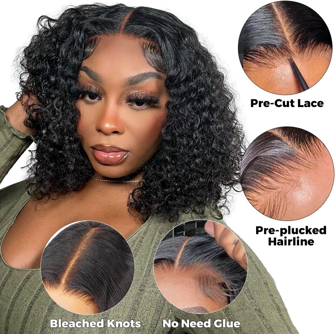 Glueless Wig Human Hair Curly Bob 4x4 Pre-Cut Lace Wig Human Hair Wig for Women 