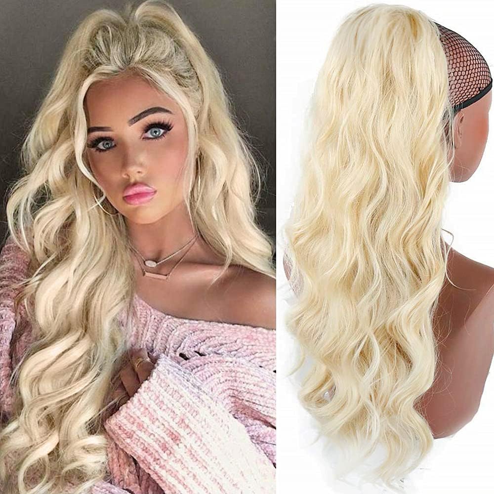 YEESHEDO Blonde Long Natural Wavy Ponytail Hair Extension for Women, Blonde Draw