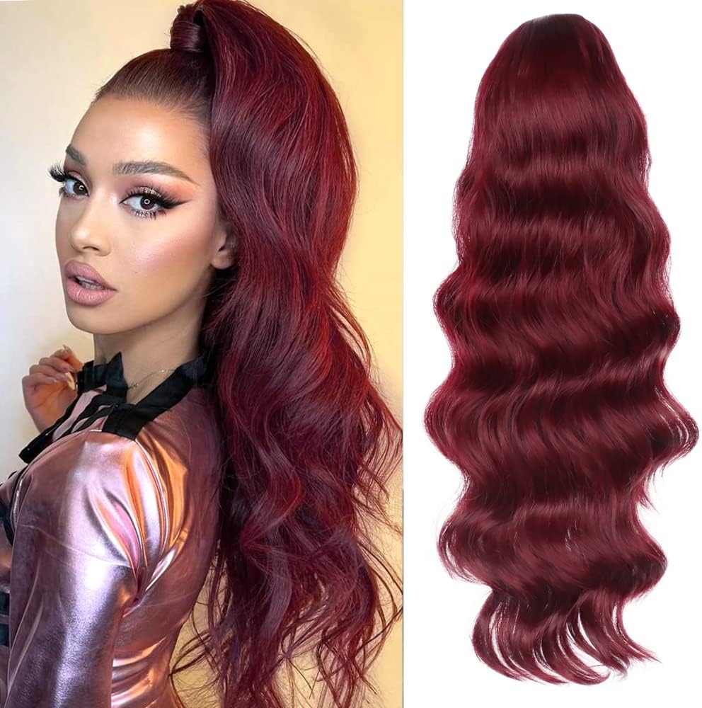 YEESHEDO Blonde Long Wavy Drawstring Hair Extensions for Women Red 60cm