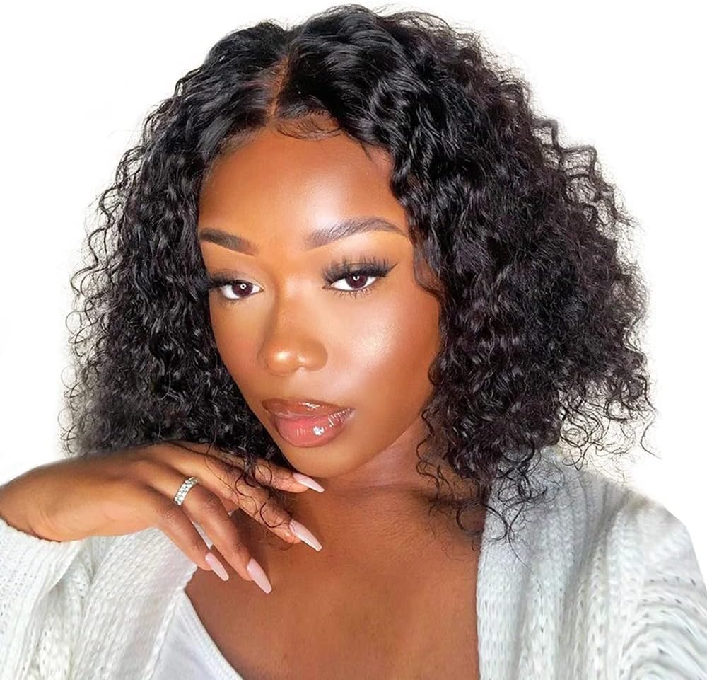 CEXXY Brazilian Curly Wig 4x4 Lace Closure Brazilian Wig Short Bob Wig Natural B