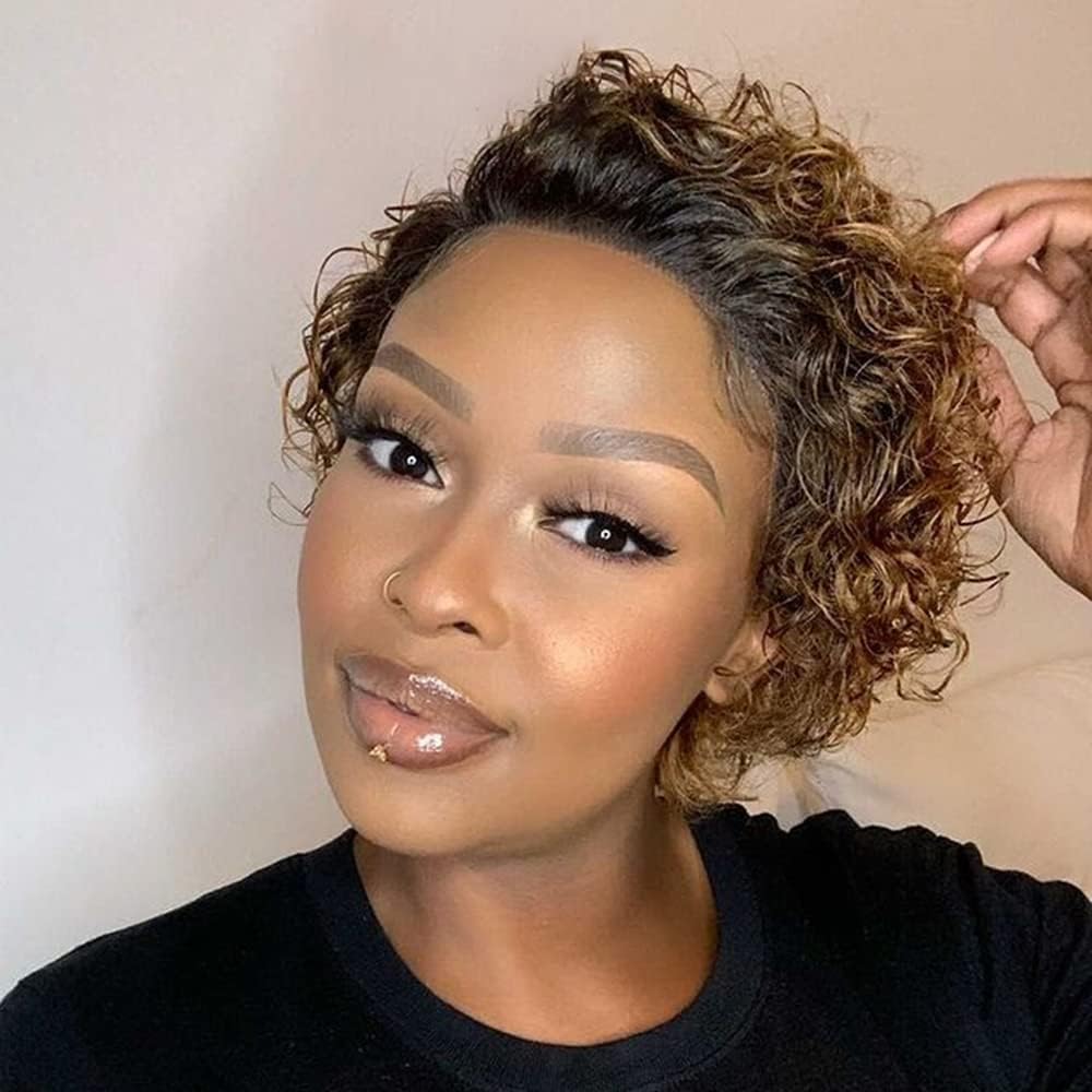 CEXXY Short Curly Women's Wig 150% Density Brazilian Human Hair Wig Real 13x1 La