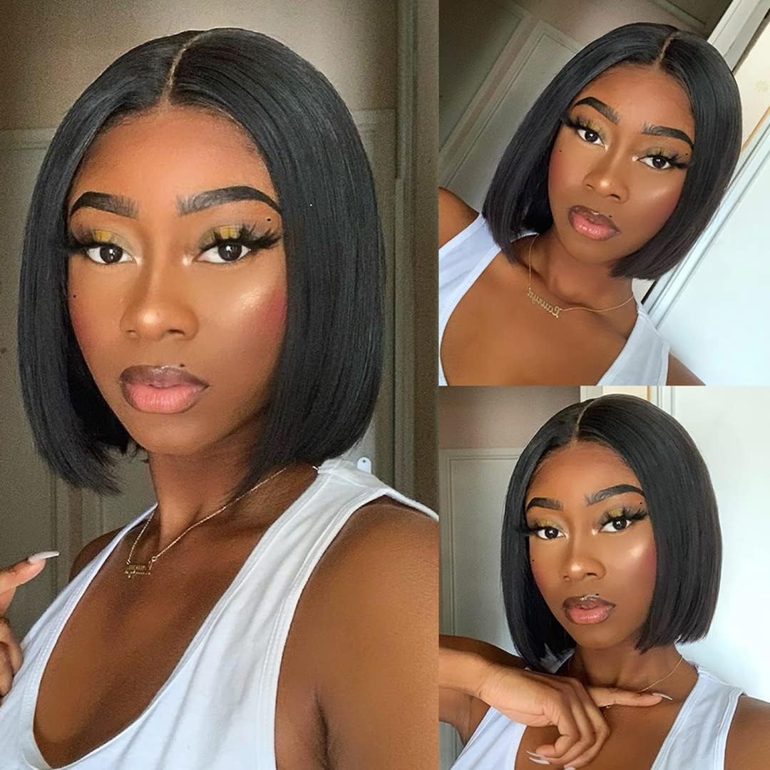 CEXXY Human Hair Wig Short Bob Wig 5*5*1 T Part Lace Closure Wig Women's Natural