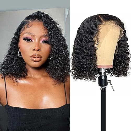 CEXXY Brazilian Curly Wig Bob Human Hair Side Part 13x4x1 T Part Lace Wig 150% D